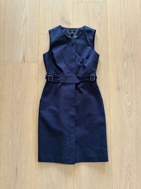 J. Crew Navy Sleeveless Belted Midi Dress